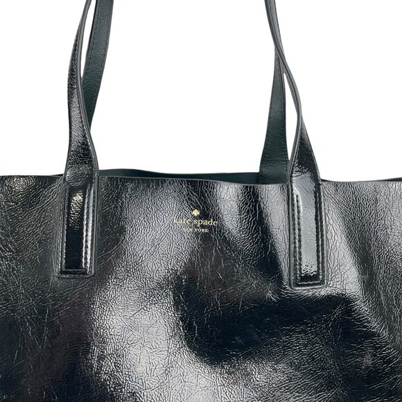 Kate Spade Arch Patent Leather Black Green Reversible Tote Shoulder Bag Large - Picture 7 of 8